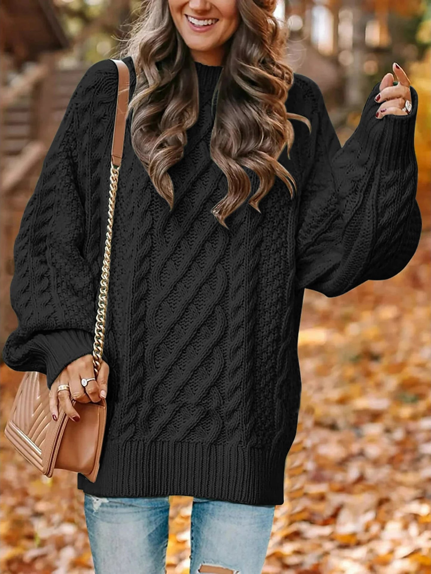 Oversized Cable Knit Chunky Pullover  Sweater for Women