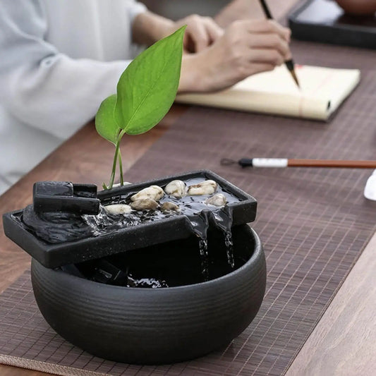 Calming Tabletop Fountain with Hydroponic Vase & Feng Shui Waterfall – USB Powered Décor for Home or Office