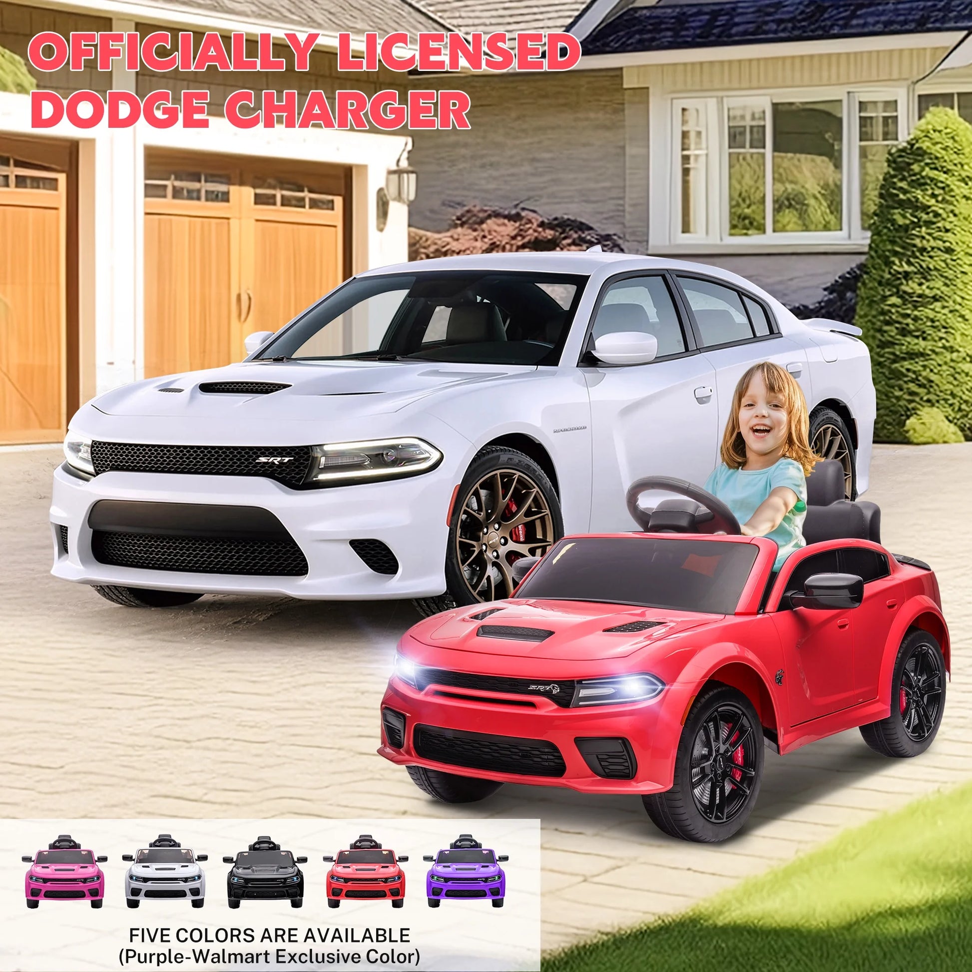 Officially Licensed Dodge Charger SRT 12V Electric Power Ride on Cars for Kids with Parent Remote Control, W/Music Player/Led Headlights/Safety Belt, Red