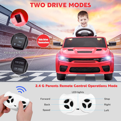 Officially Licensed Dodge Charger SRT 12V Electric Power Ride on Cars for Kids with Parent Remote Control, W/Music Player/Led Headlights/Safety Belt, Red