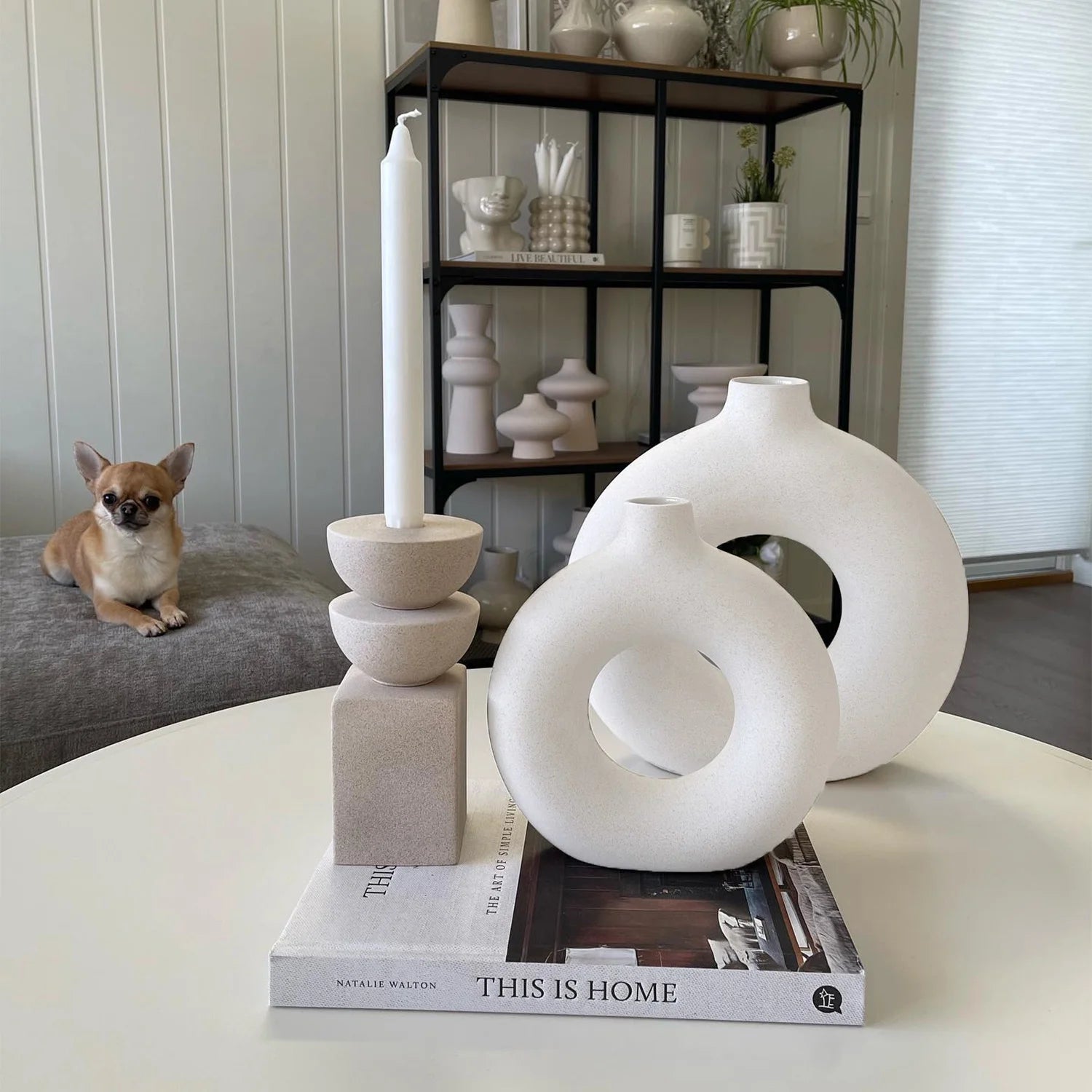 Set of 2 Modern Donut Ceramic Vases – Boho Decor for Home