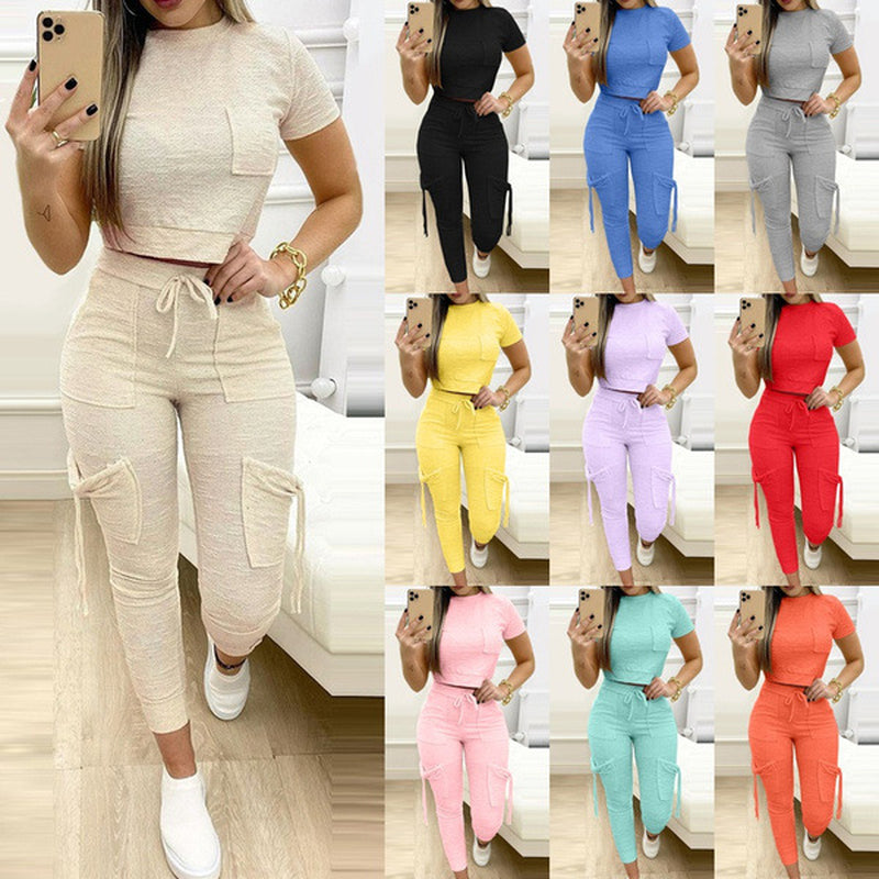 Women's Slim Top Drawstring Dungarees Suit