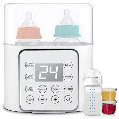 9-In-1 Portable Baby Bottle Sterilizer, Double Bottle Breast Milk Warmer with LCD Display, Timer & 24H Temperature Control