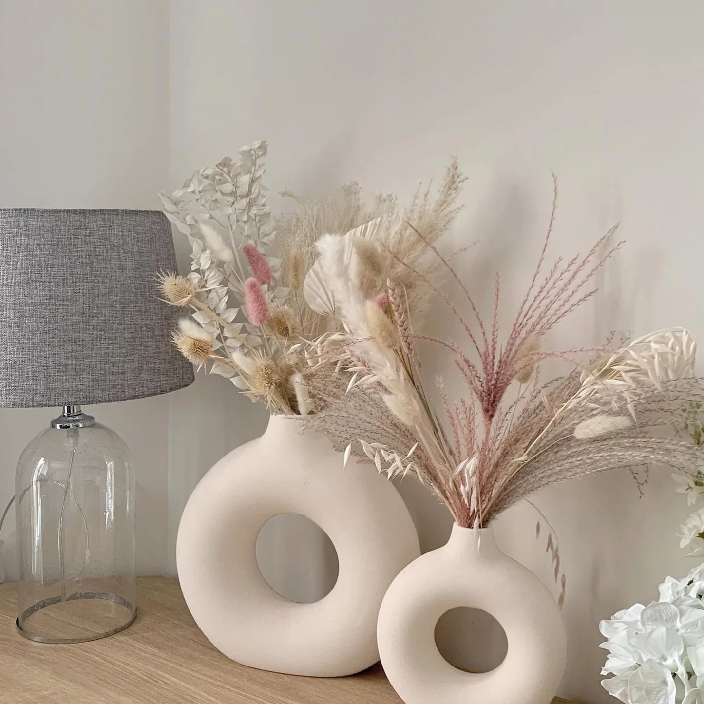 Set of 2 Modern Donut Ceramic Vases – Boho Decor for Home