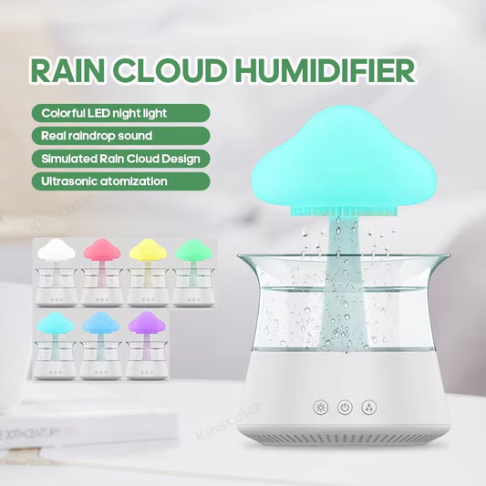 Rain Cloud Electric Humidifier & Aroma Diffuser - 300mL Zen Design with Colorful Night Light and Soothing Water Drop Effect, Perfect for Home or Gift